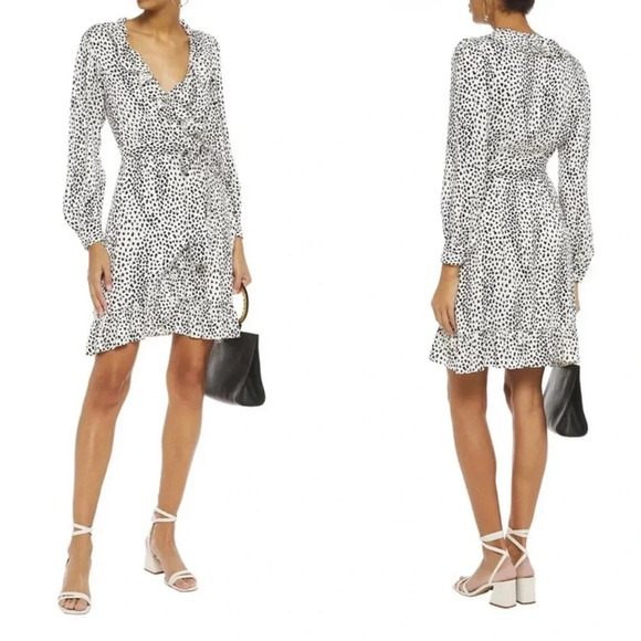 Maje Rosana wrap dress black white leopard print long sleeve excellent Size S - Picture 2 of 12